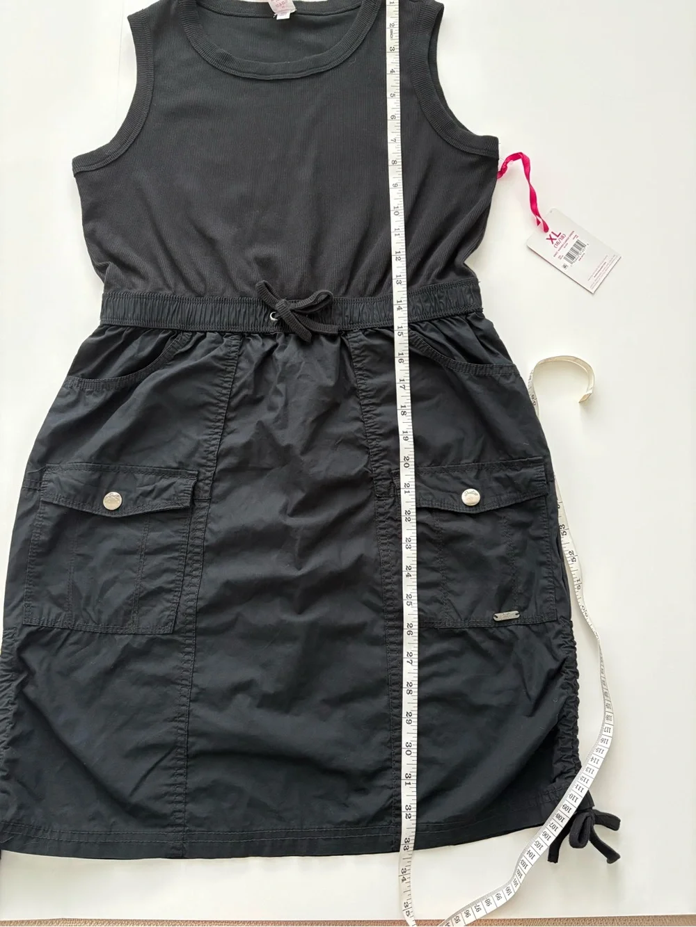 Justice Girls Black Sleeveless Dress XL 16-18 NWT Cargo Pockets Adjustable Hem